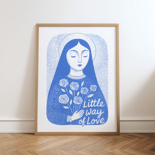 St Therese of Lisieux Art Print - Blue physical art print mockup