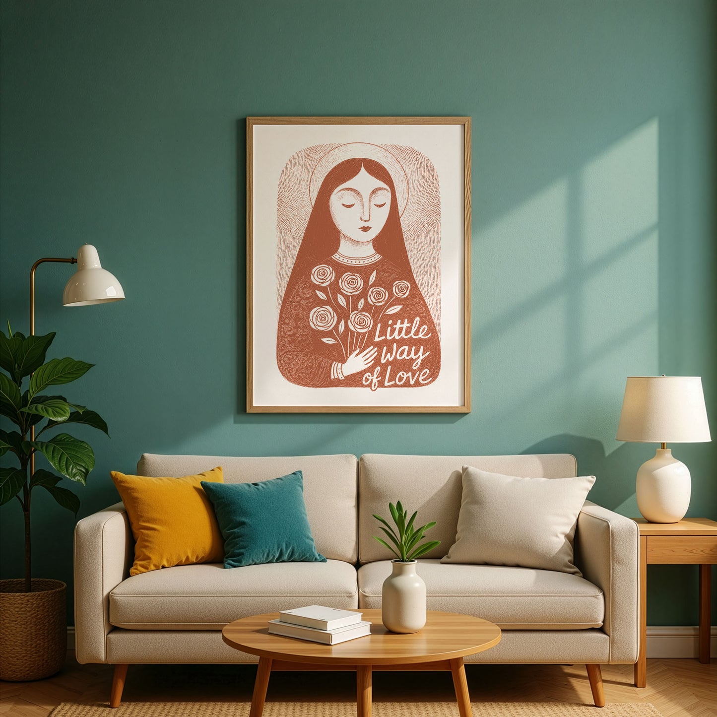 St Therese of Lisieux Art Print - Terracotta interior mockup 02 - P_10_ter_0000_Layer 4