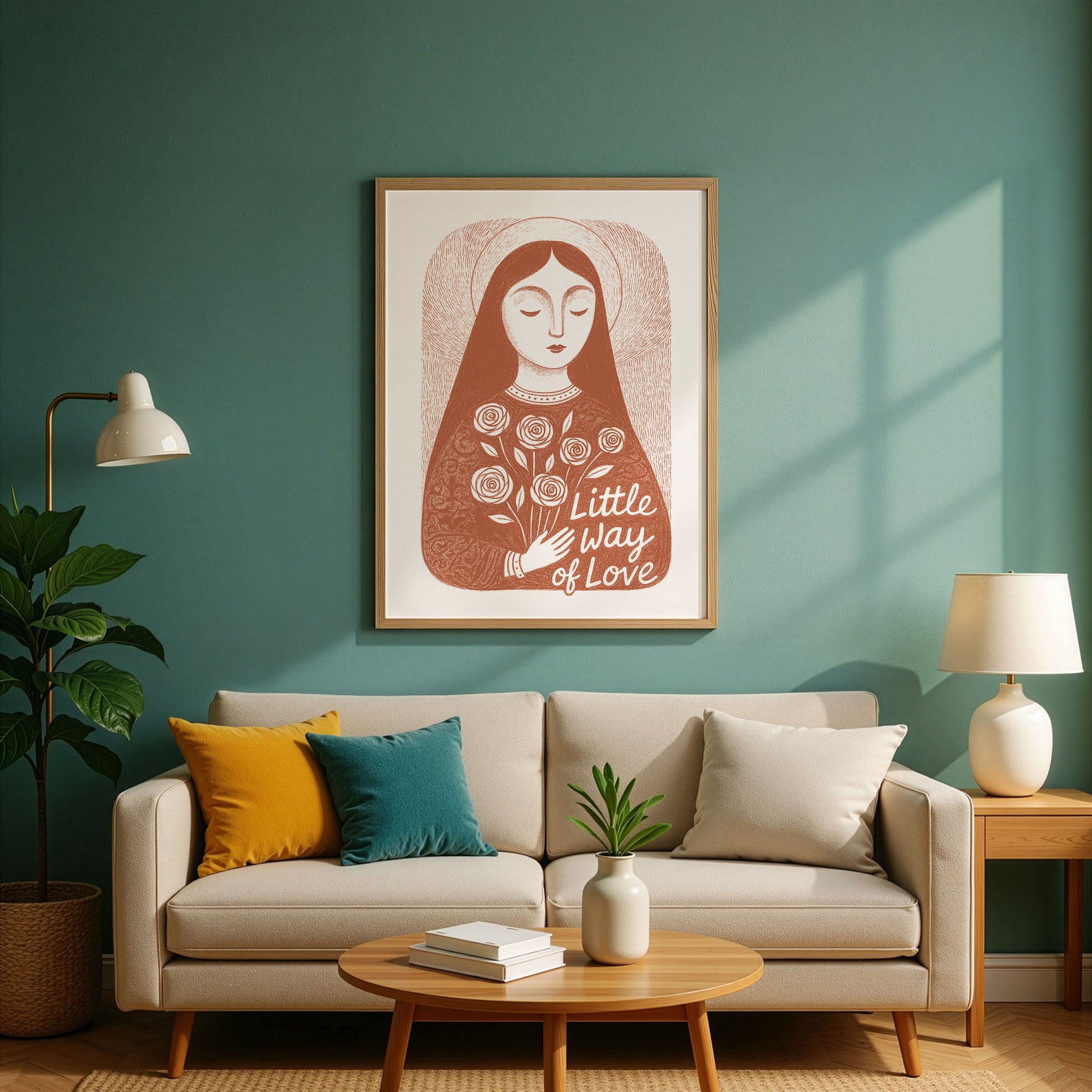 St Therese of Lisieux Art Print - Terracotta interior mockup 02 - P_10_ter_0000_Layer 4