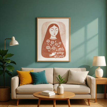 St Therese of Lisieux Art Print - Terracotta interior mockup 02 - P_10_ter_0000_Layer 4