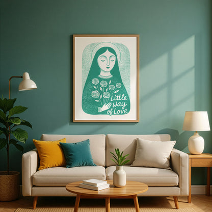 St Therese of Lisieux Art Print - Teal interior mockup 02 - P_10_ter_0002_Layer 2