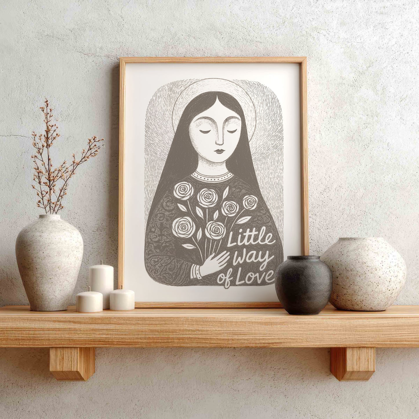 St Therese of Lisieux Art Print - Brown interior mockup 01 - P_1_ter_0003_Layer 6