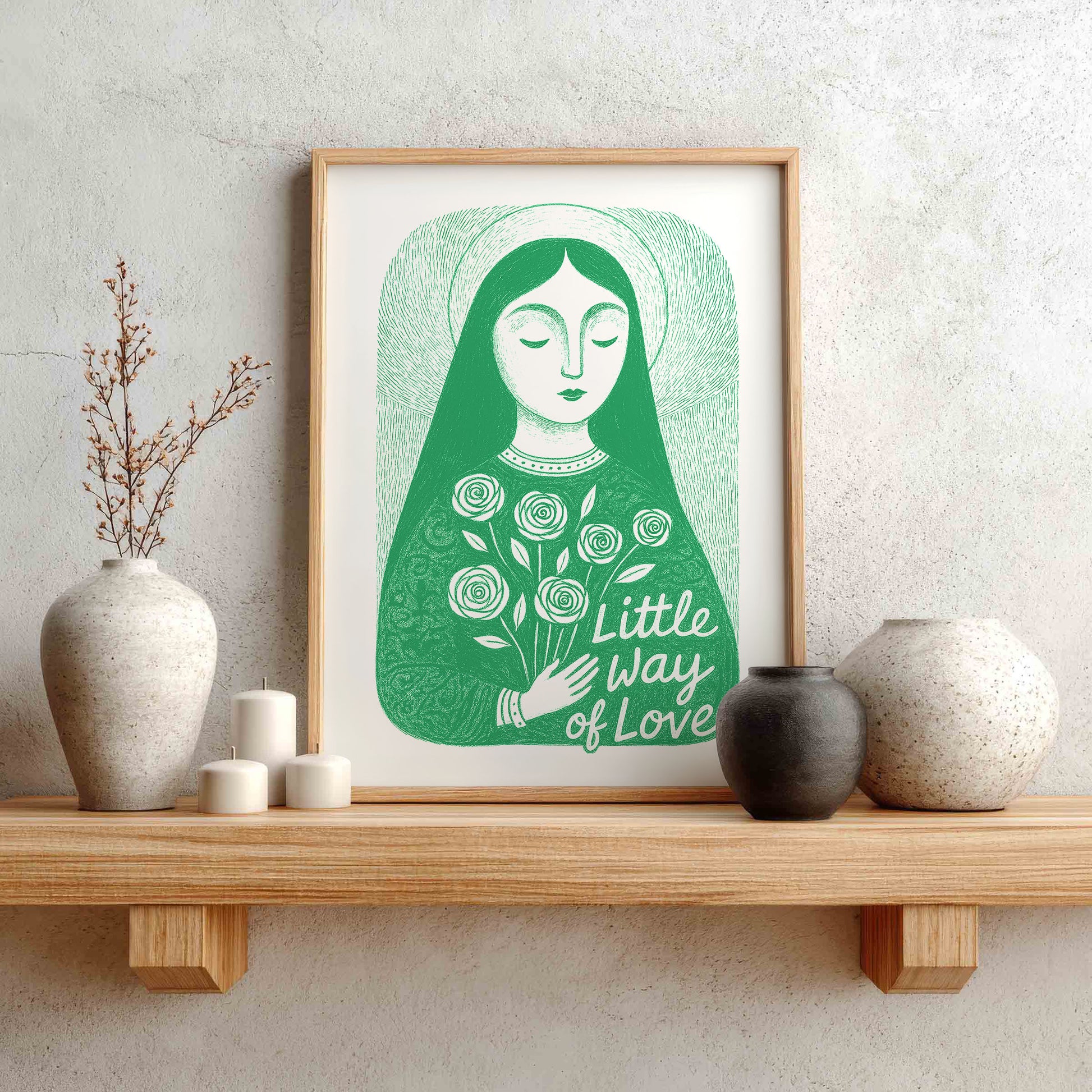St Therese of Lisieux Art Print - Green interior mockup 01 - P_1_ter_0004_Layer 5
