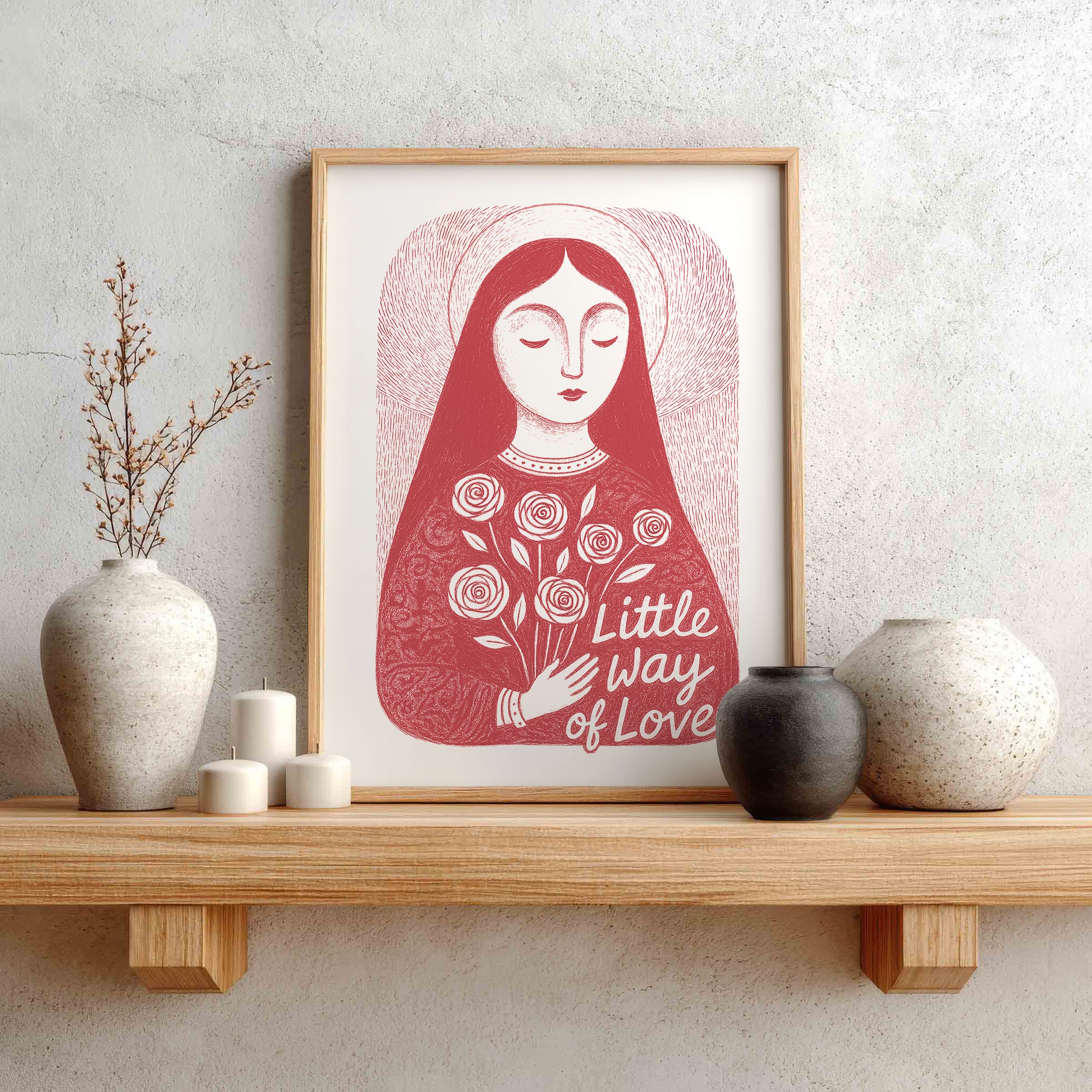 St Therese of Lisieux Art Print - Red interior mockup 01 - P_1_ter_0007_Layer 2