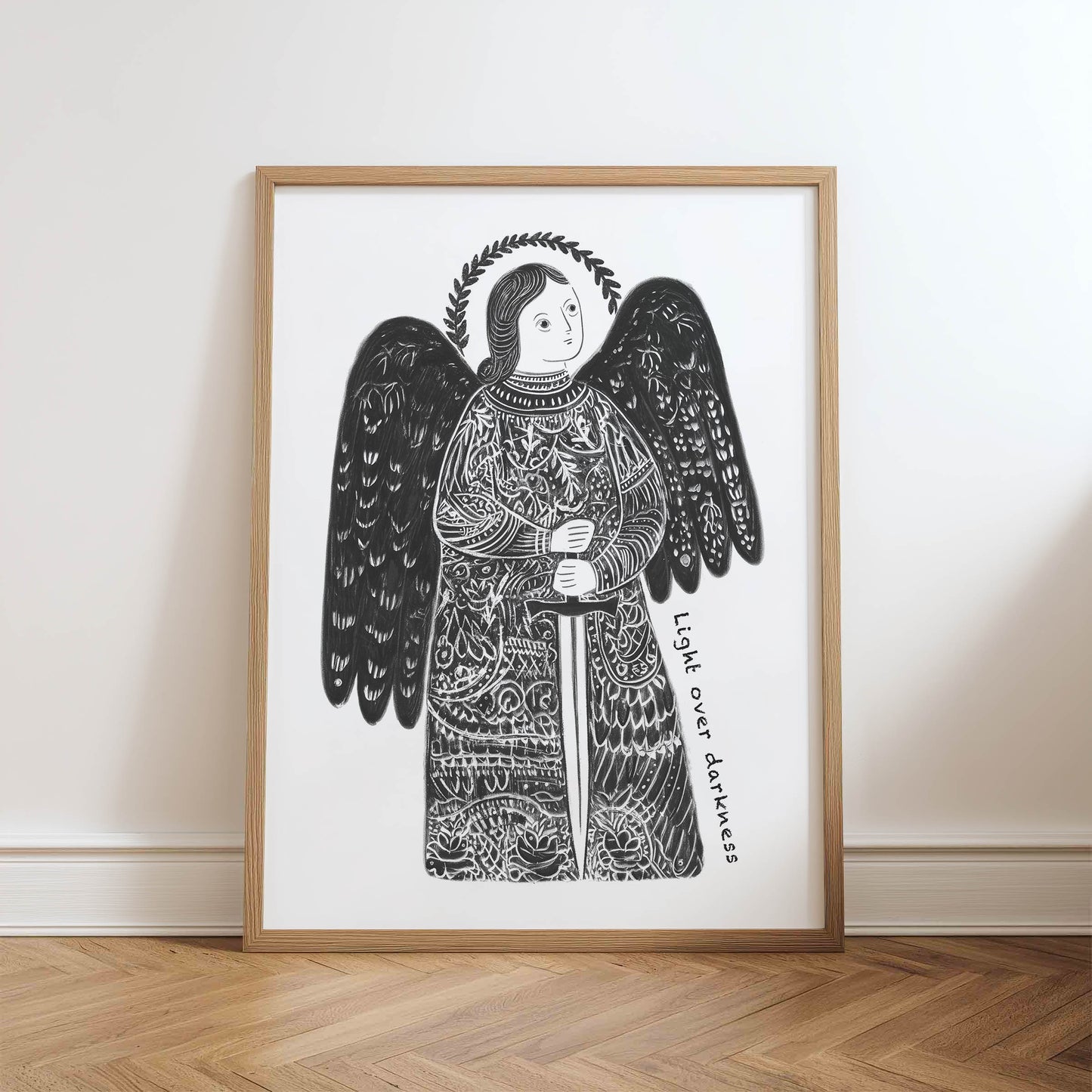 St Michael the Archangel Art Print - Black physical art print mockup
