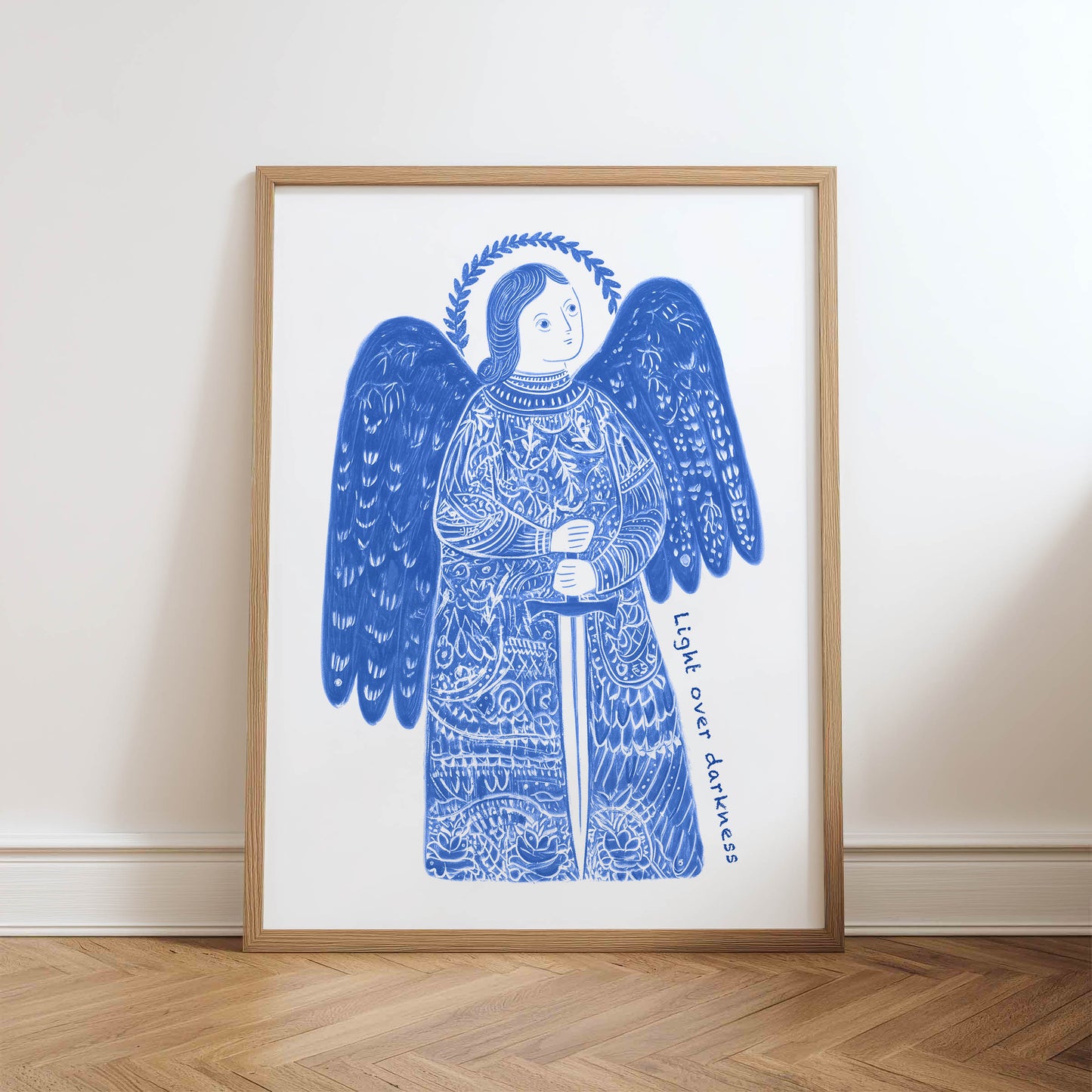 St Michael the Archangel Art Print - Blue physical art print mockup