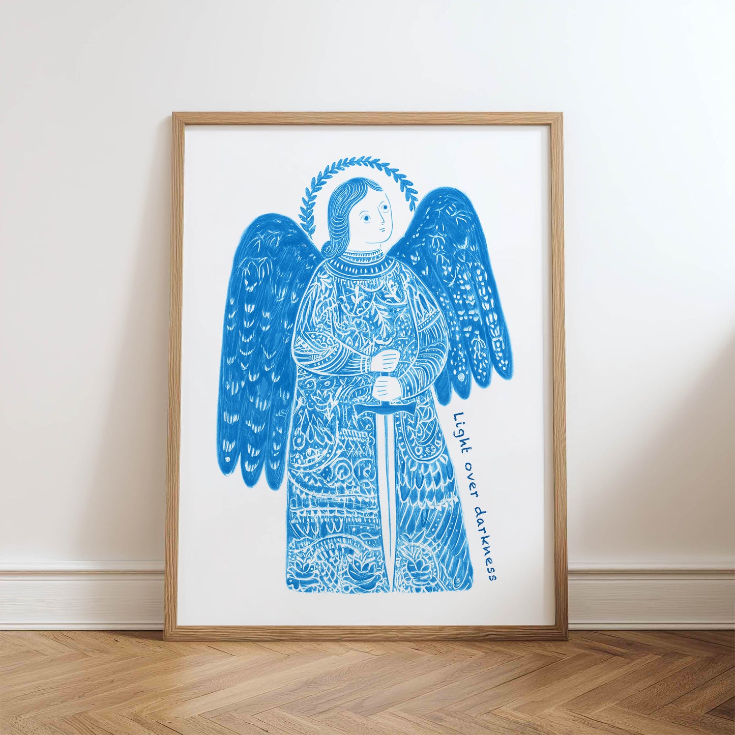 St Michael the Archangel Art Print - Deep Blue physical art print mockup