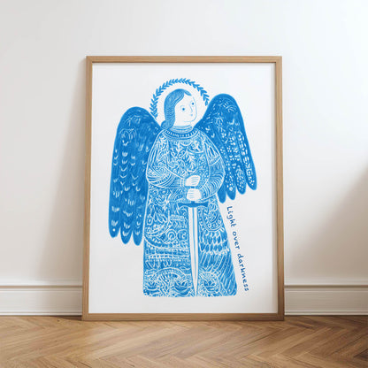 St Michael the Archangel Art Print - Deep Blue physical art print mockup