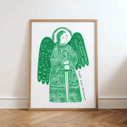 St Michael the Archangel Art Print - Green physical art print mockup