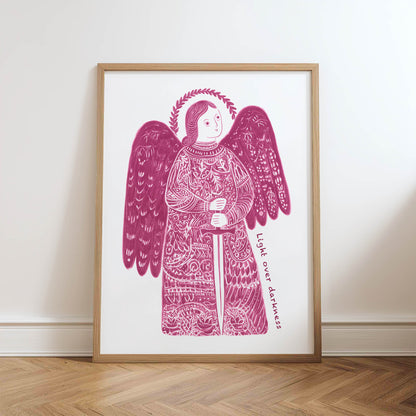 St Michael the Archangel Art Print - Pink physical art print mockup