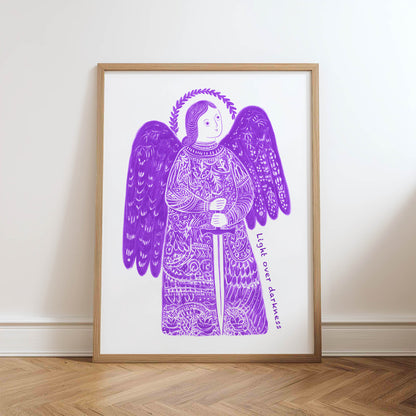 St Michael the Archangel Art Print - Purple physical art print mockup
