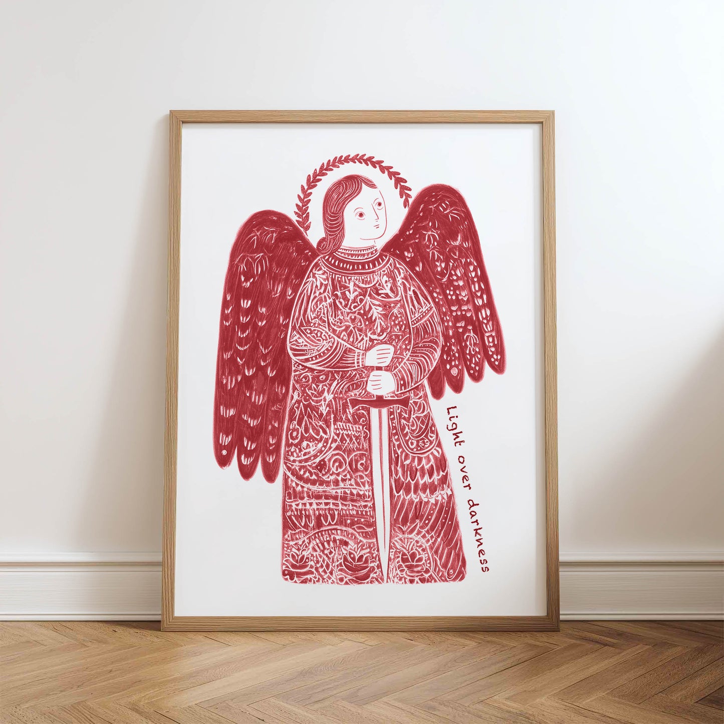 St Michael the Archangel Art Print - Red physical art print mockup