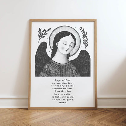 Guardian Angel for Boys Art Print - Black physical art print mockup