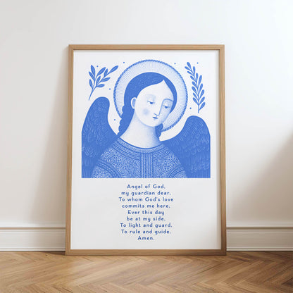Guardian Angel for Boys Art Print - Blue physical art print mockup