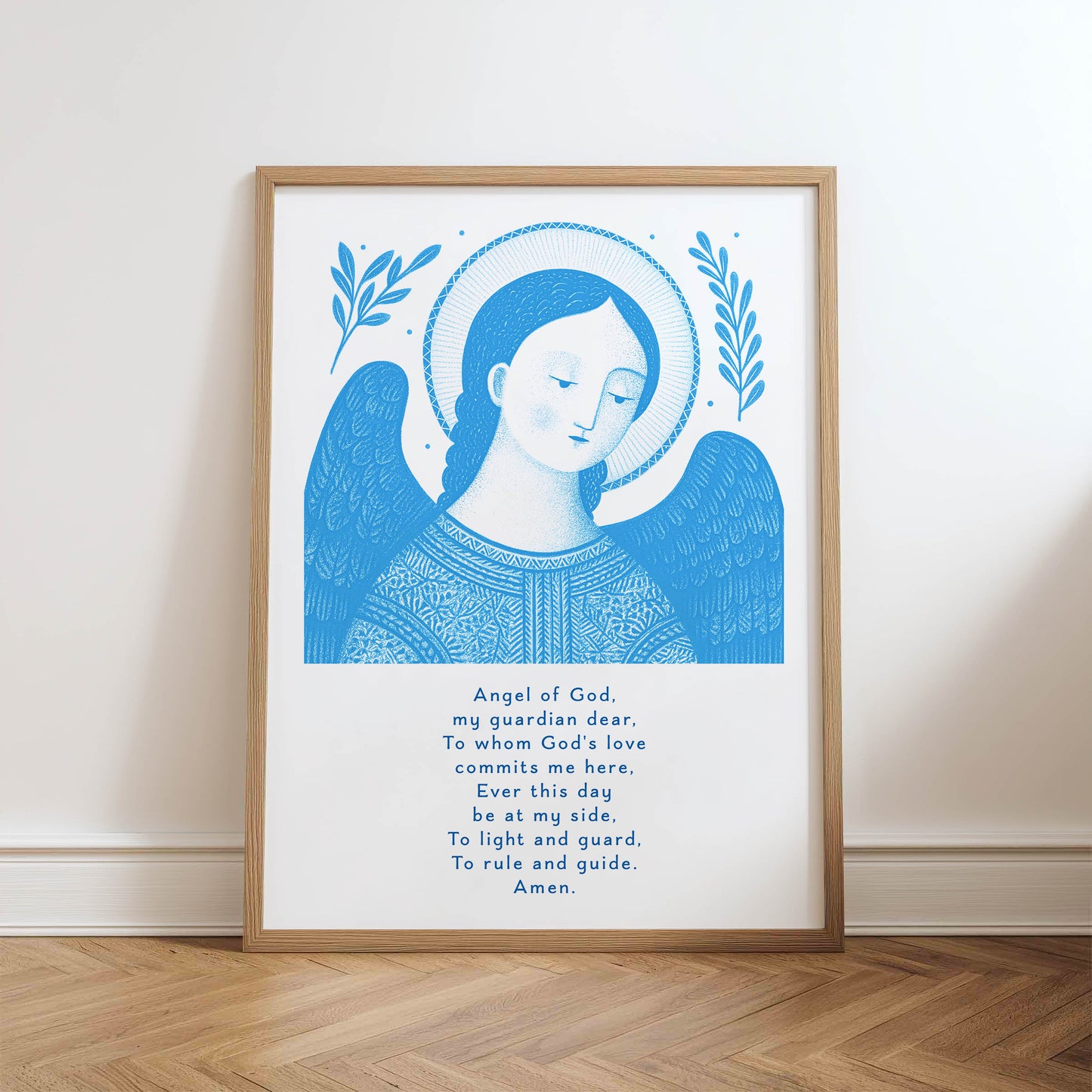 Guardian Angel for Boys Art Print - Deep Blue physical art print mockup