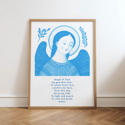 Guardian Angel for Boys Art Print - Deep Blue physical art print mockup