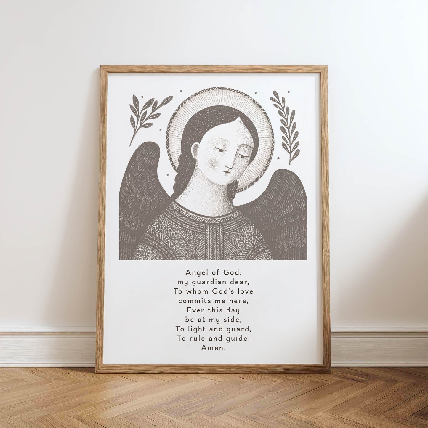 Guardian Angel for Boys Art Print - Brown physical art print mockup