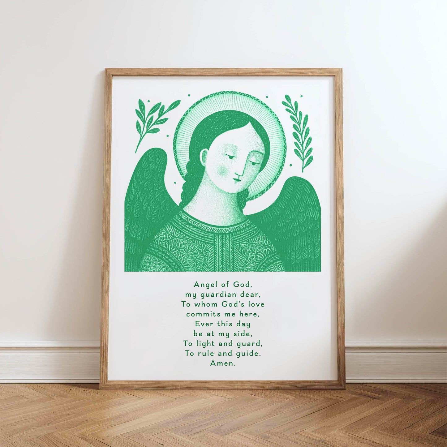 Guardian Angel for Boys Art Print - Green physical art print mockup