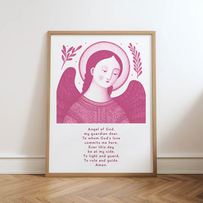 Guardian Angel for Boys Art Print - Pink physical art print mockup