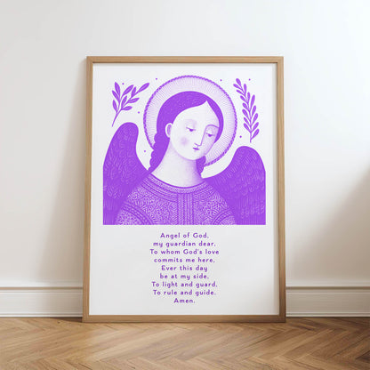Guardian Angel for Boys Art Print - Purple physical art print mockup