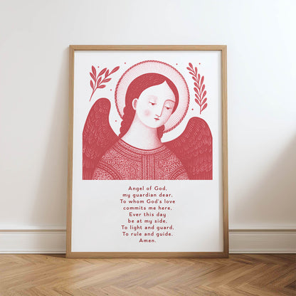 Guardian Angel for Boys Art Print - Red physical art print mockup