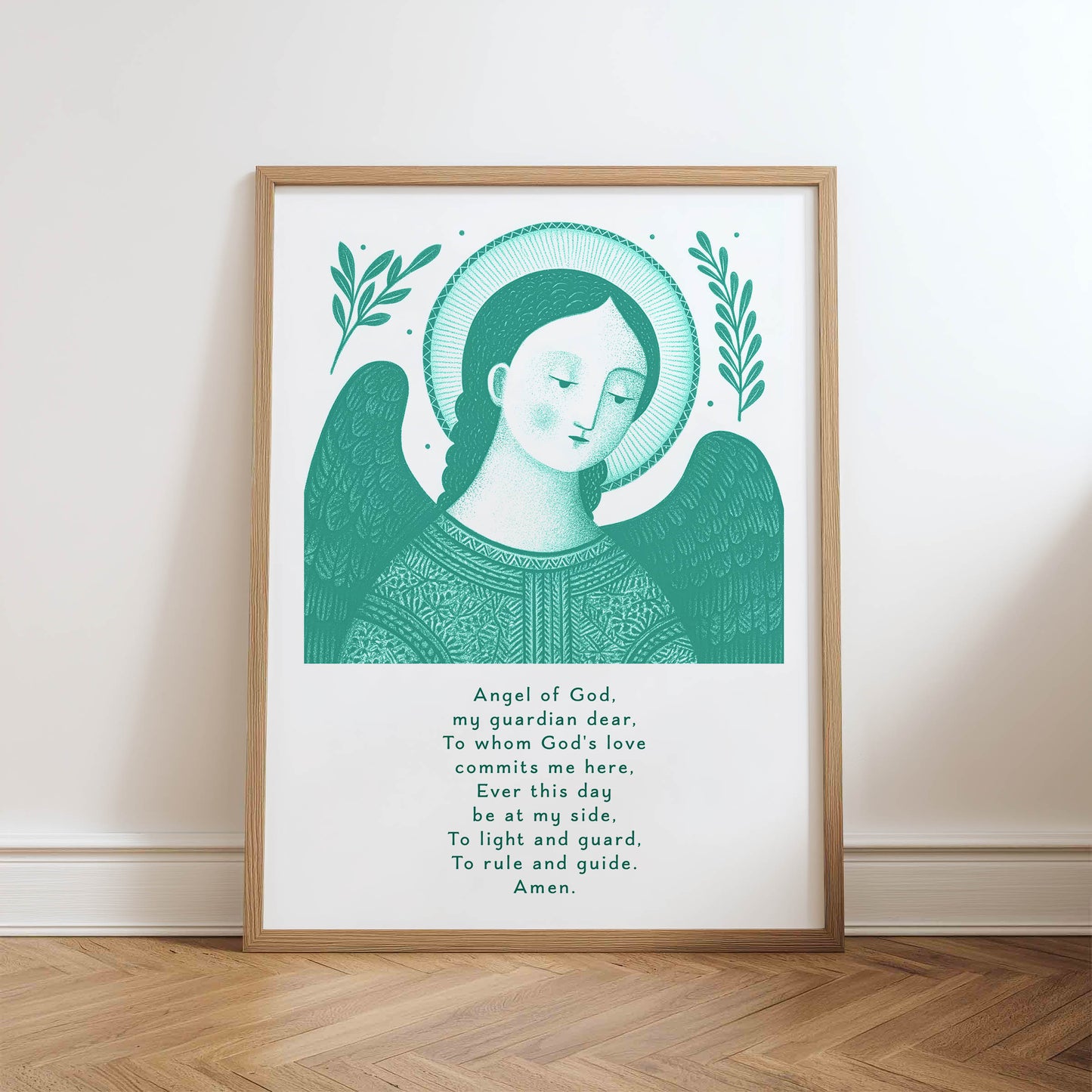 Guardian Angel for Boys Art Print - Teal physical art print mockup