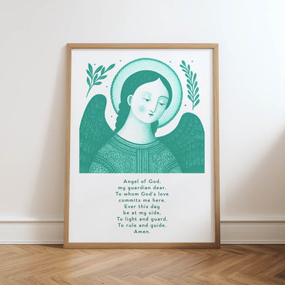 Guardian Angel for Boys Art Print - Teal physical art print mockup
