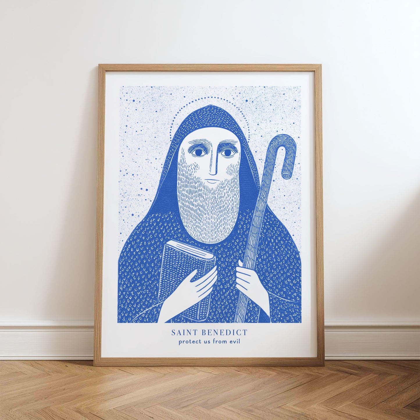 St Benedict Art Print - Blue physical art print mockup