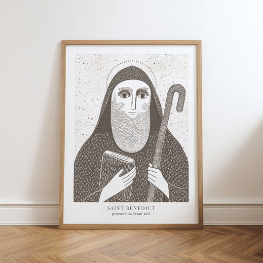 St Benedict Art Print - Brown physical art print mockup