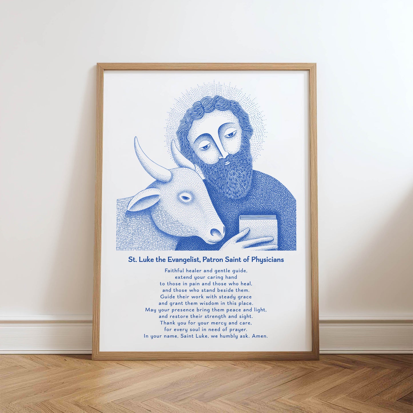 St Luke Art Print - Blue physical art print mockup