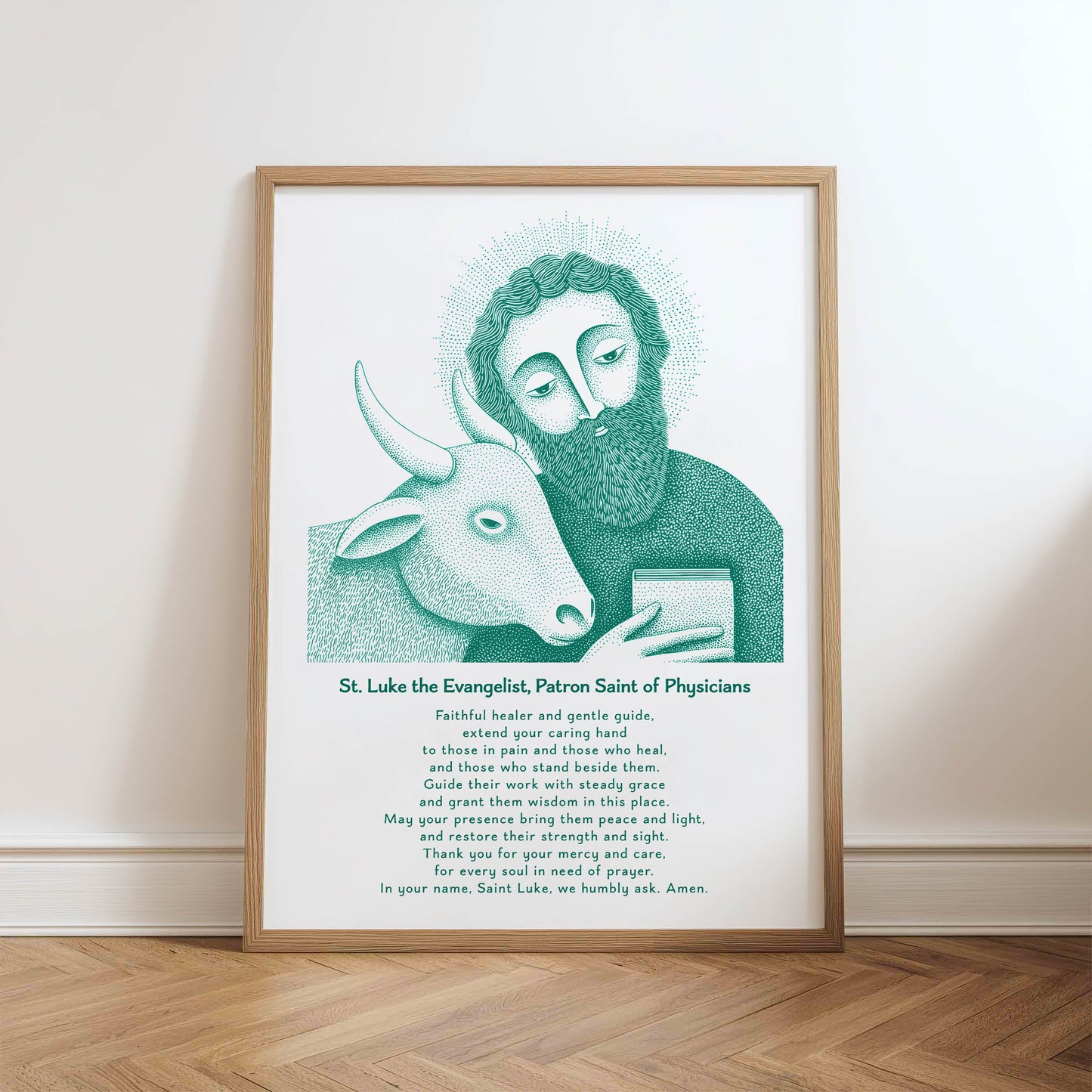 St Luke Art Print - Teal physical art print mockup