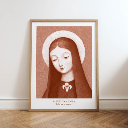 St Dymphna Art Print - Terracotta physical art print mockup