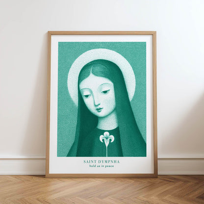 St Dymphna Art Print - Teal physical art print mockup