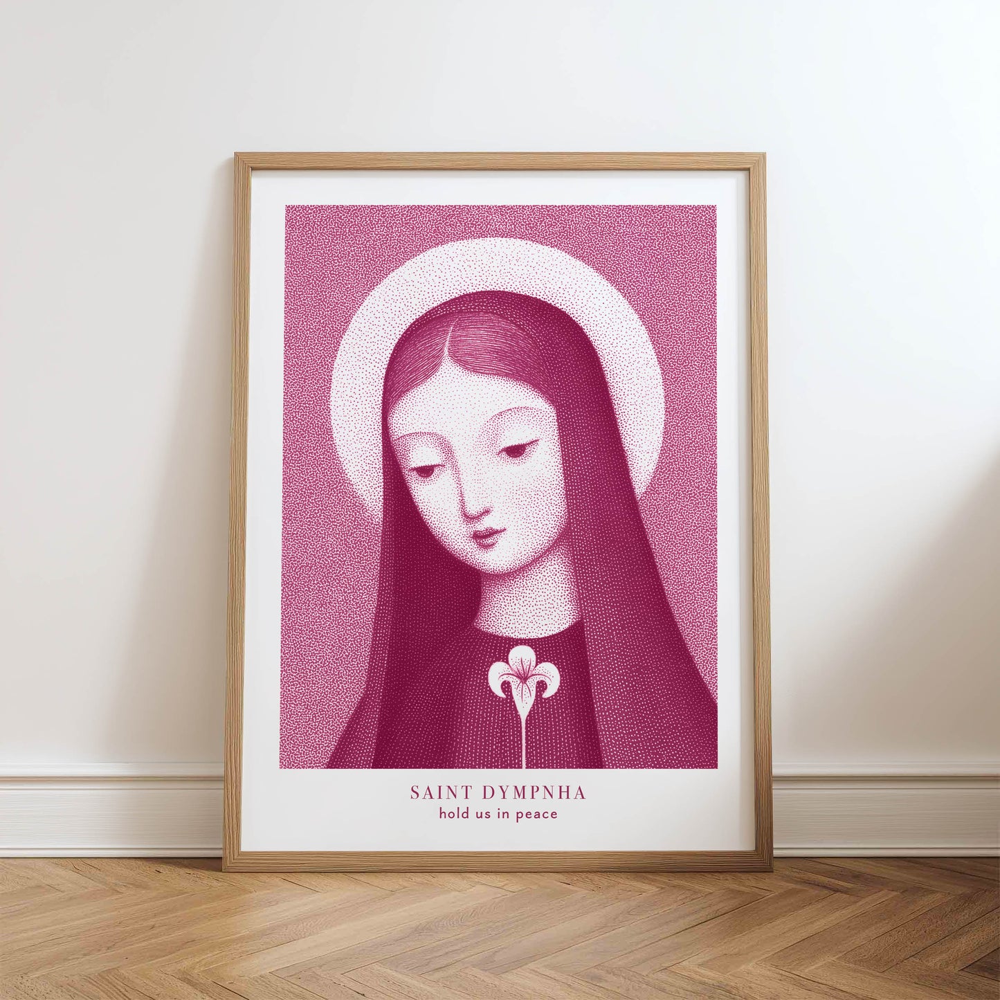 St Dymphna Art Print - Pink physical art print mockup