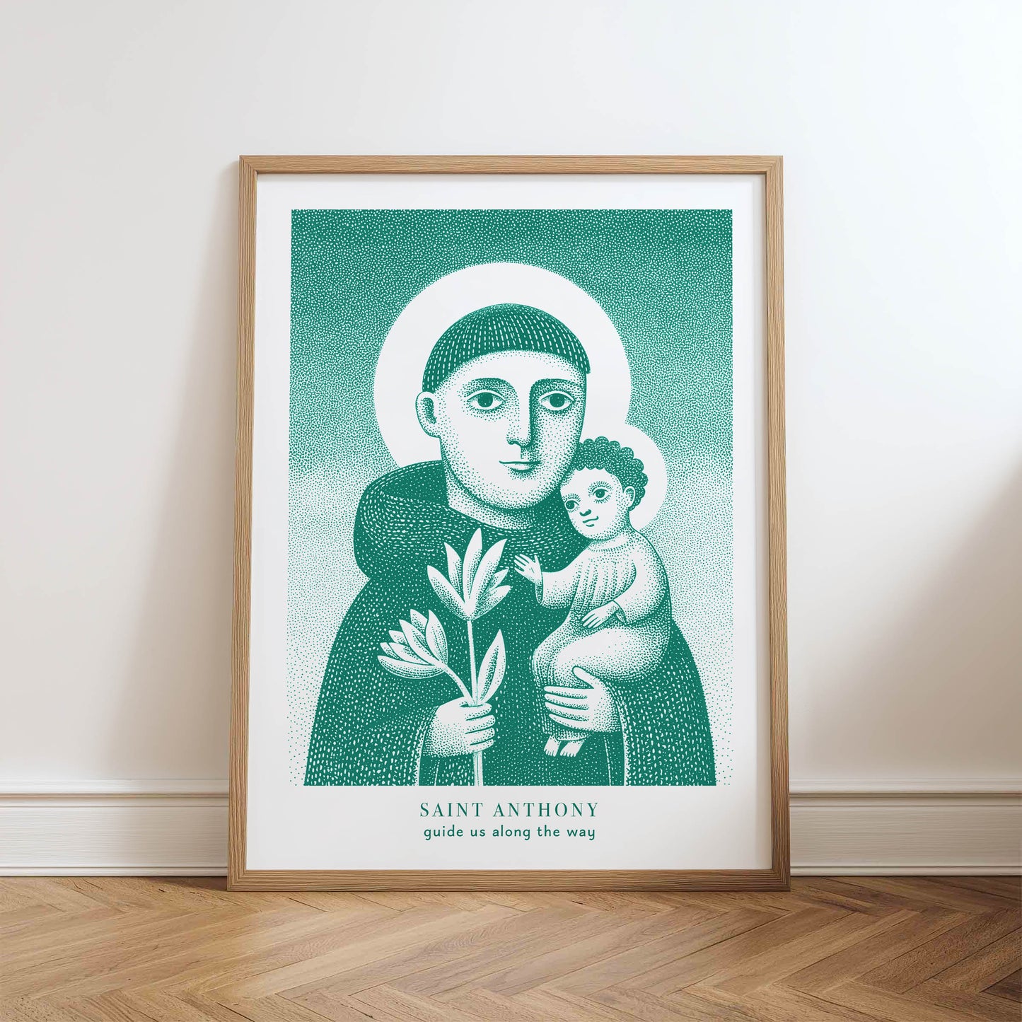 St Anthony Art Print - Teal physical art print mockup