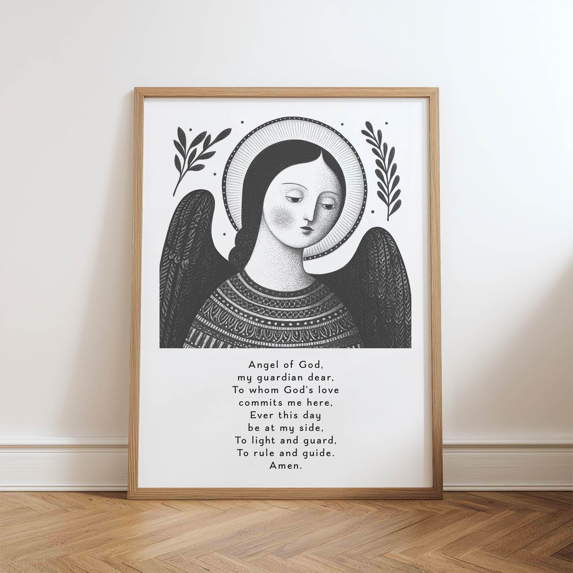Guardian Angel for Girls Art Print - Black physical art print mockup