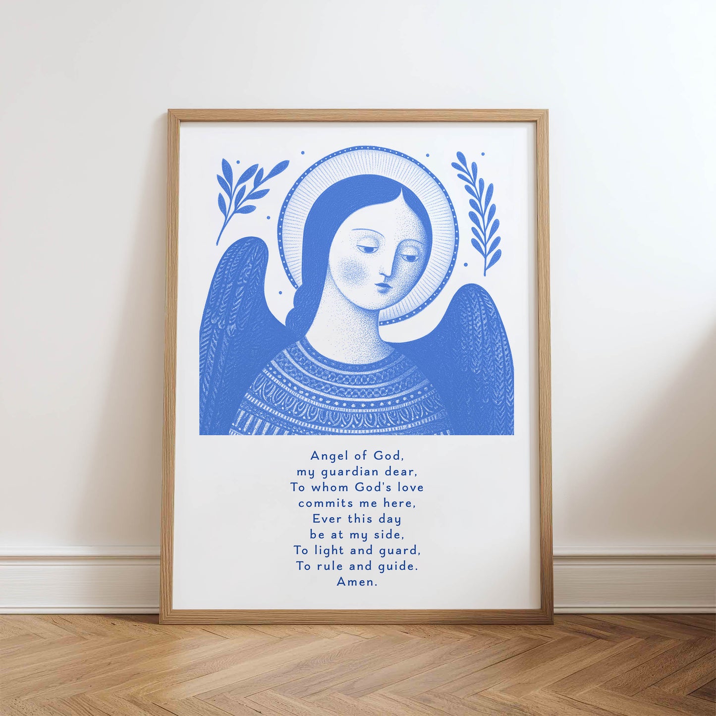 Guardian Angel for Girls Art Print - Blue physical art print mockup
