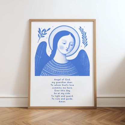 Guardian Angel for Girls Art Print - Blue physical art print mockup