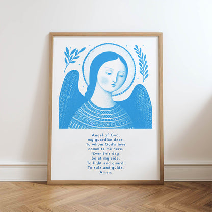 Guardian Angel for Girls Art Print - Deep Blue physical art print mockup