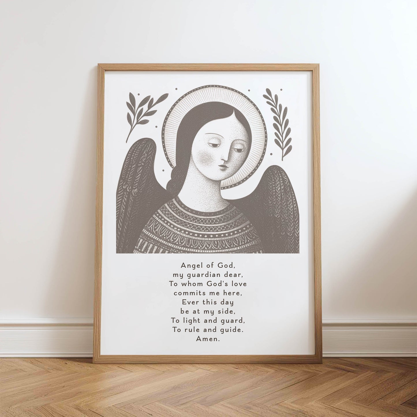 Guardian Angel for Girls Art Print - Brown physical art print mockup