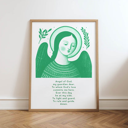 Guardian Angel for Girls Art Print - Green physical art print mockup