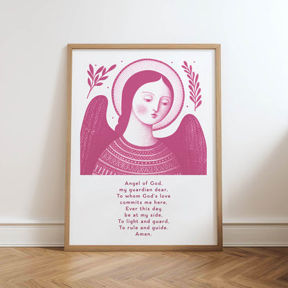 Guardian Angel for Girls Art Print - Pink physical art print mockup