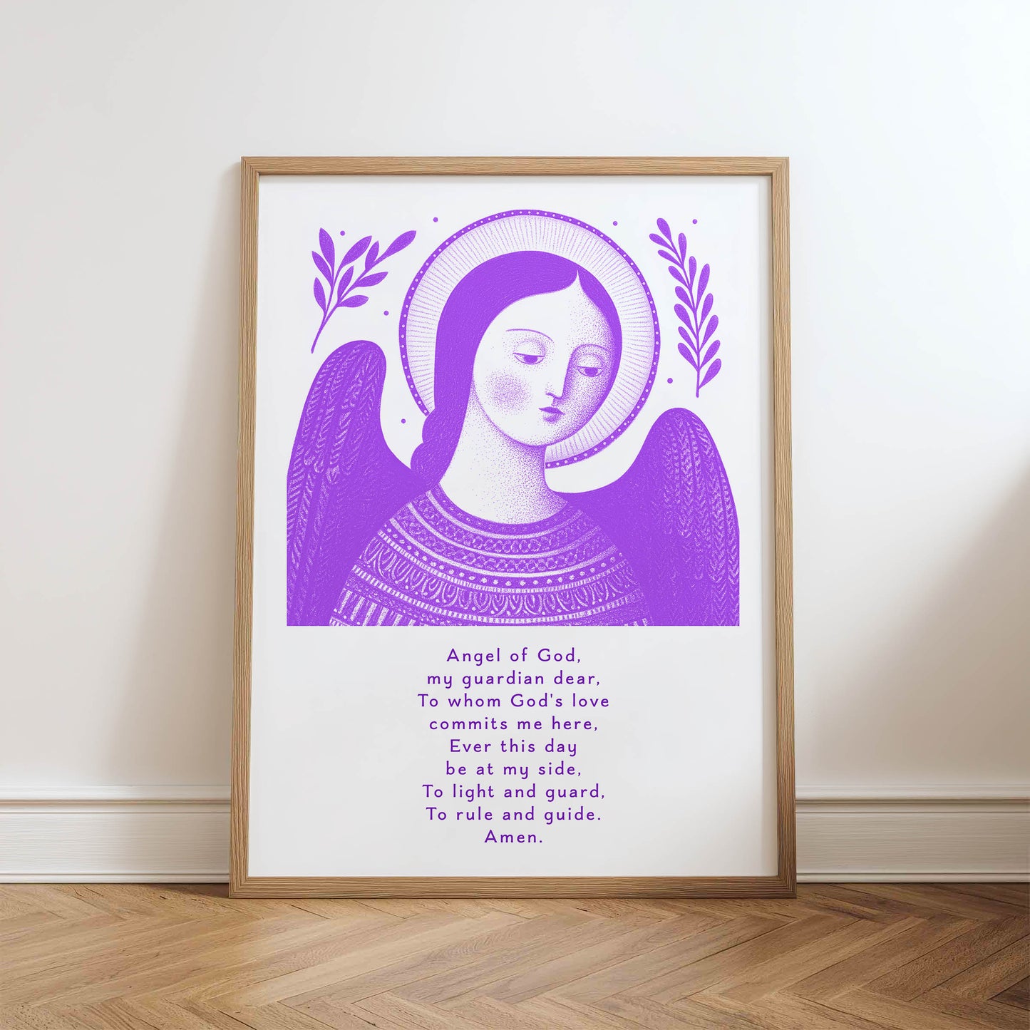 Guardian Angel for Girls Art Print - Purple physical art print mockup