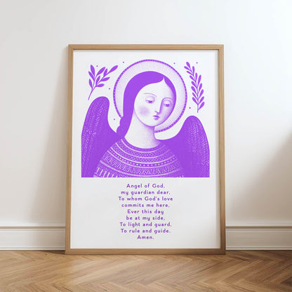 Guardian Angel for Girls Art Print - Purple physical art print mockup