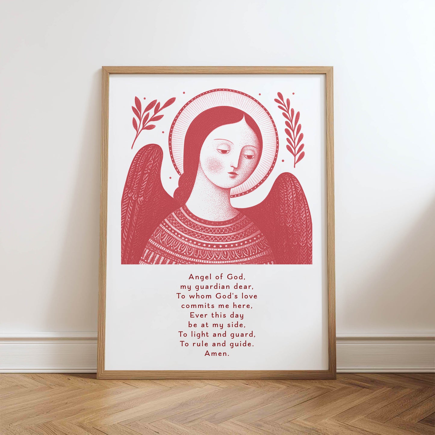 Guardian Angel for Girls Art Print - Red physical art print mockup