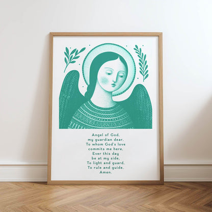 Guardian Angel for Girls Art Print - Teal physical art print mockup
