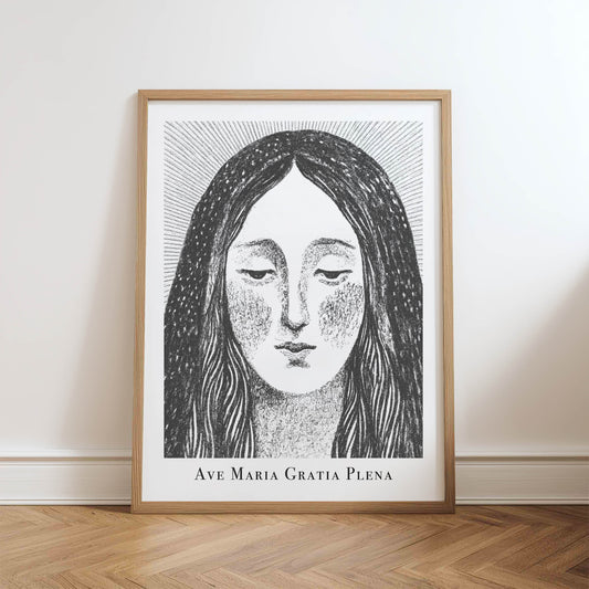Virgin Mary Art Print - Black physical art print mockup