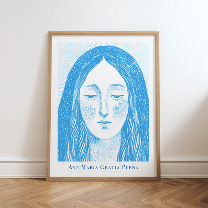 Virgin Mary Art Print - Deep Blue physical art print mockup