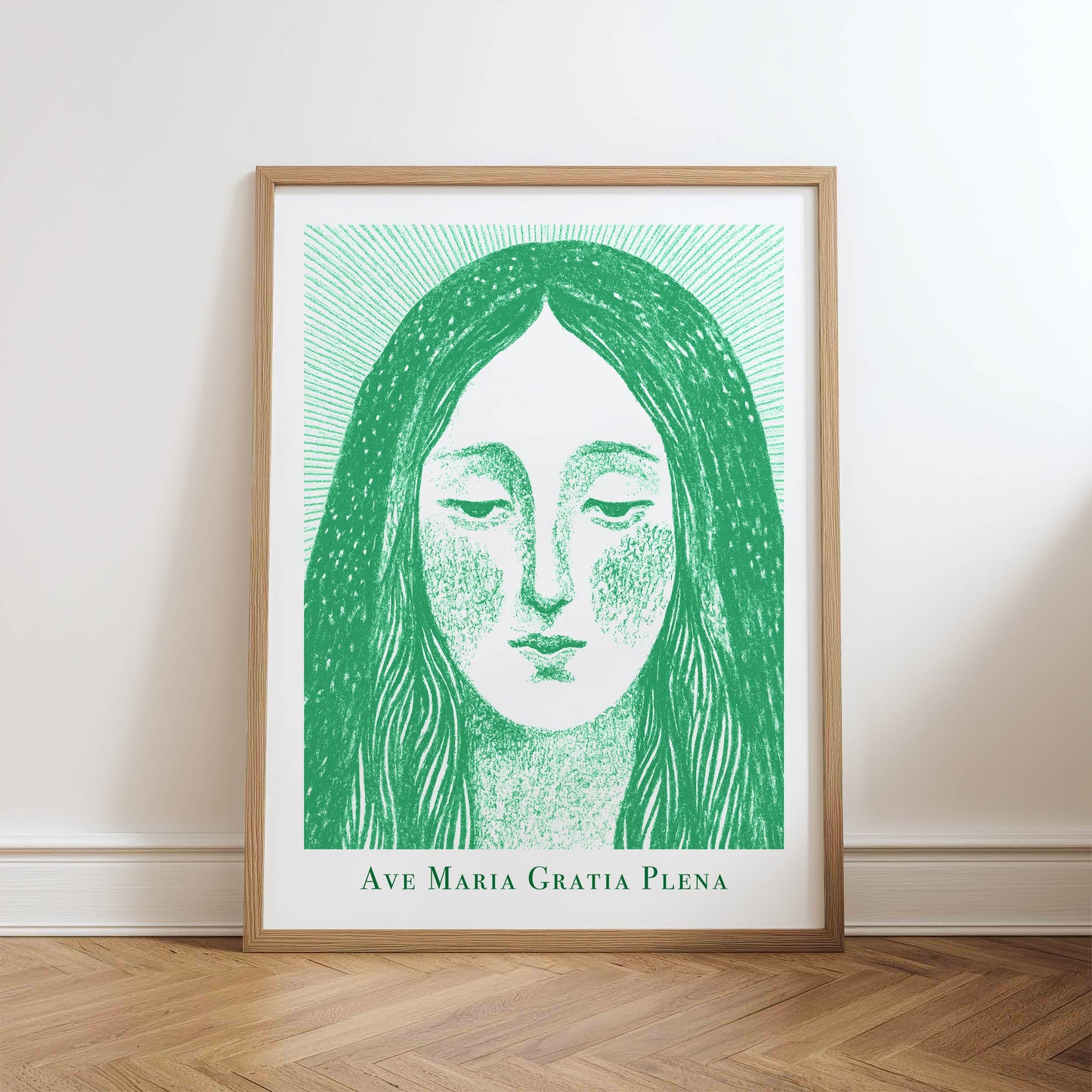 Virgin Mary Art Print - Green physical art print mockup