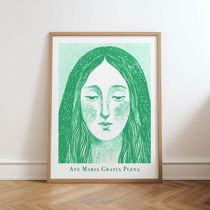 Virgin Mary Art Print - Green physical art print mockup
